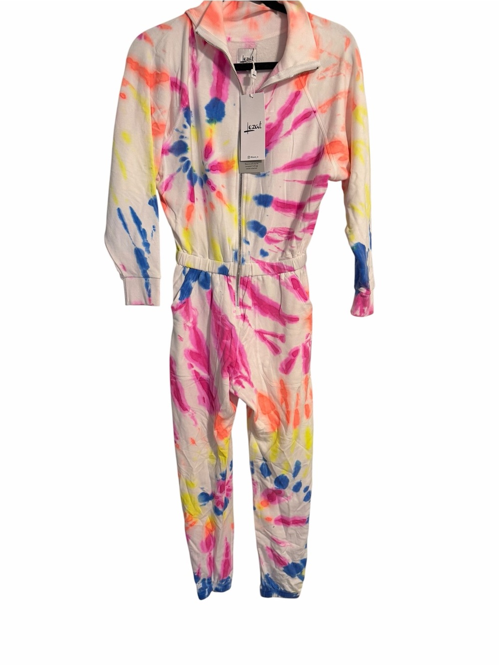 Lezat NWT Restore Soft Terry Jumpsuit XS Neon Tie Dye JLo Celebrity Style